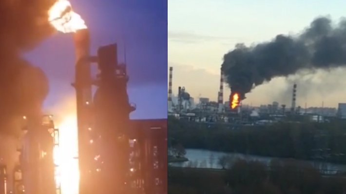 В Сети появились видео очевидцев пожара НПЗ в Капотне
