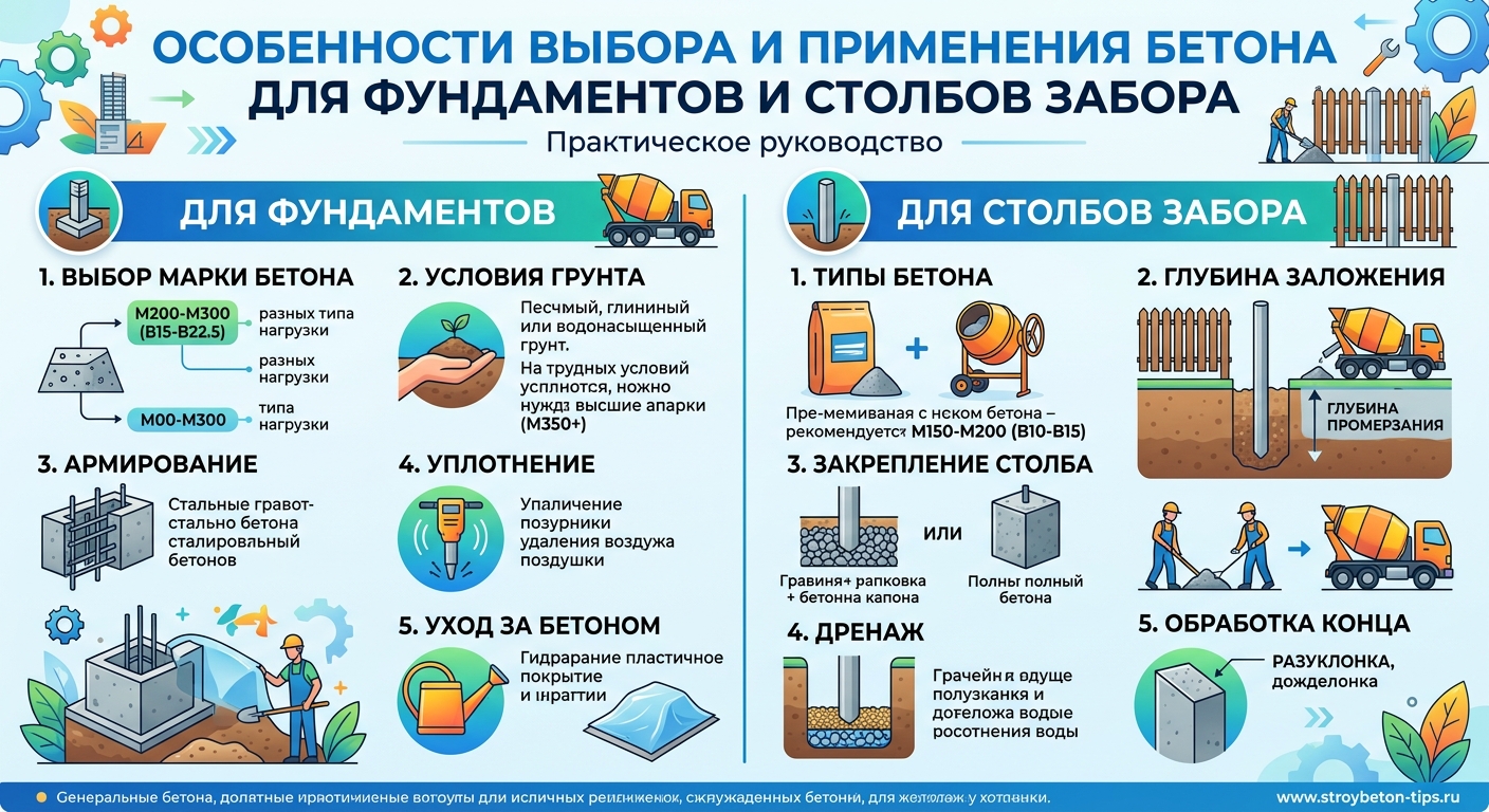 Особенности выбора и применения бетона для фундаментов и столбов забора