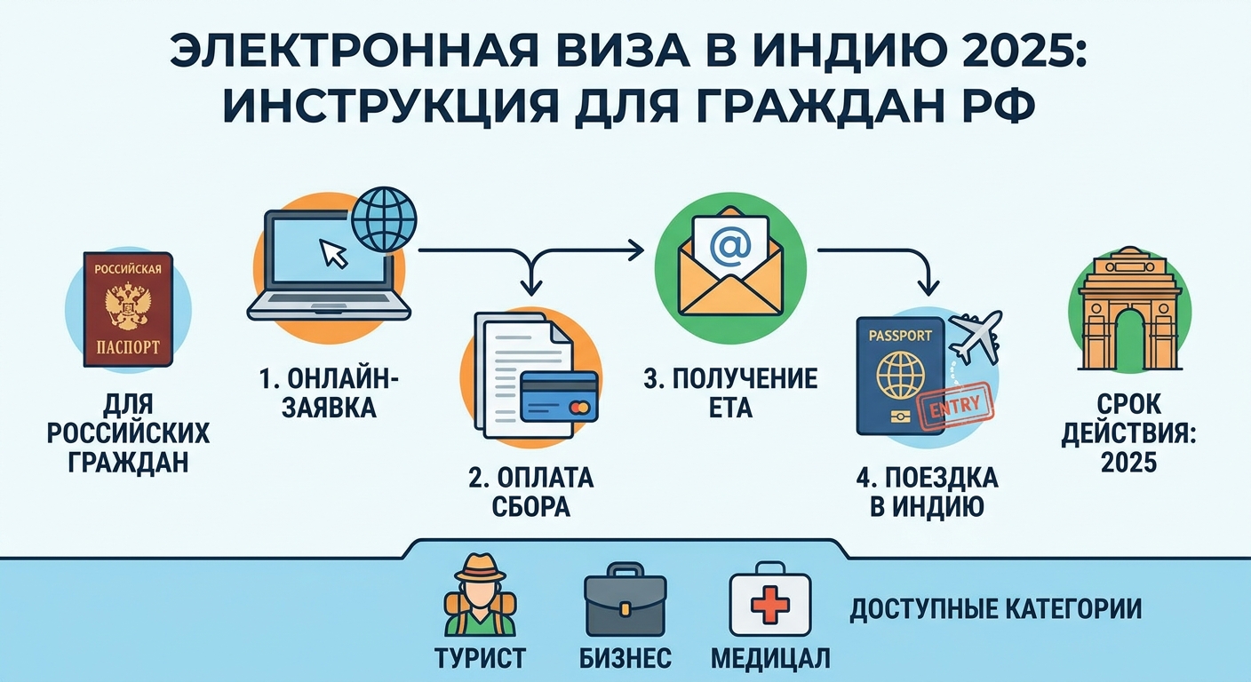 Электронная виза в Индию в 2025 году: инструкция для российских граждан